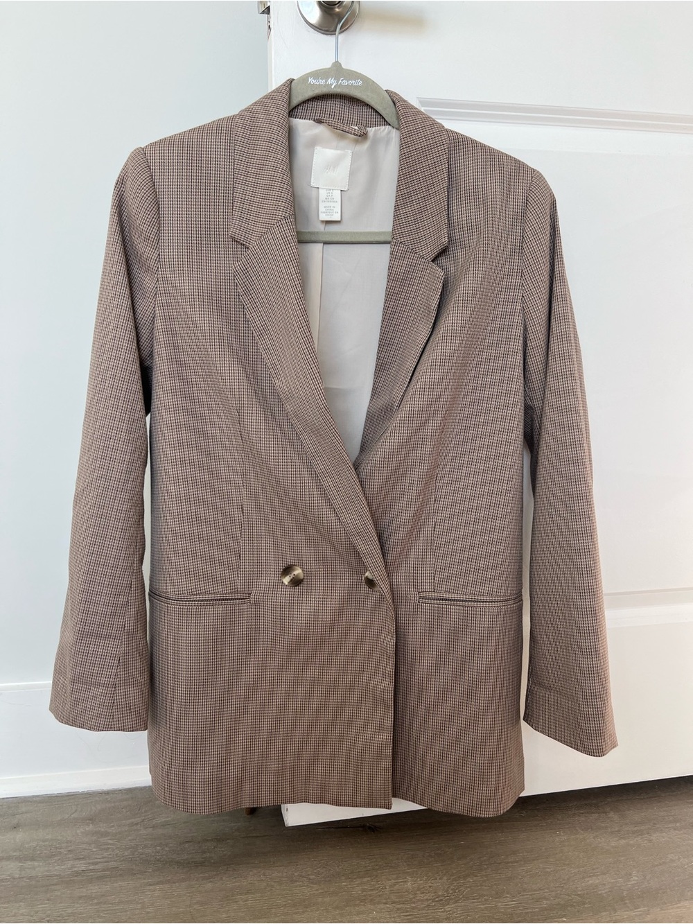 H&M Brown Taupe Checked Double-Breasted Blazer